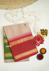 Karthigai silk cotton Rudhraksham Ganga Jamuna border  - Beige color - Madras Sarees